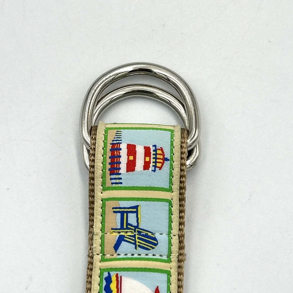 Douglas Paquette Canvas Nautical Belt Size Medium D-Ring Preppy Ribbon Made USA
